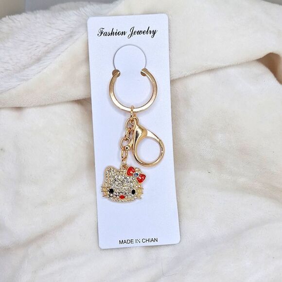 Gold hello kitty keychain Rhinestone bag charm luxury accessory - Picture 5 of 5